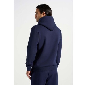 Customized <b>Men's</b> <b>Navy</b> Blue Hooded Sweatshirt Regular Fit <b>Fleece</b> Solid Color Casual Pullover with Kangaroo Pocket Winter Wear - Product Image 2