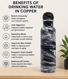 Black <b>White</b> Marble Swirl Pure Copper Eco-Friendly <b>Water</b> <b>Bottle</b> 1000ml Handmade Leak Proof Reusable OEM Wholesale - Product Image 6