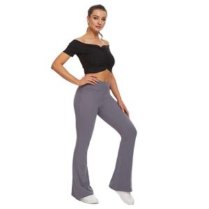 New Wholesale Women <b>Flares</b> Yoga <b>Leggings</b> and Trousers Elastic Waist Canvas for Streetwear Gym Fitness Workout Regular Fit - Product Image 6