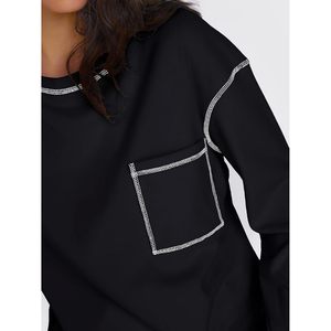 À la mode 2025 automne mode tenues pour femmes sweats à col rond manches longues chandails légers brodé Logo hauts reine - Product Image 4