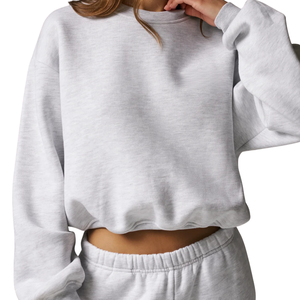 Conjunto Deportivo de Dos Piezas para Mujer, Sudadera Corta con Cuello Redondo, Pantalones de Pierna Recta con Cintura Elástica, Estilo Informal y Relajado - Product Image 3