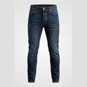 Jean slim homme coupe droite en denim délavé foncé, taille haute, déchiré, décontracté, en coton, style automne - Product Image 1