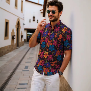 Camisa Hawaiana de Algodón Personalizada para Hombre, Manga Corta, Estilo Tropical, Casual, con Botones, Estampado Floral - Product Image 4
