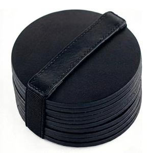 Full grain leather <b>coasters</b> Black Round Set Of 10 pieces Round <b>Coasters</b> Glass <b>Coasters</b> <b>Drink</b> <b>Coaster</b> Set - Product Image 1