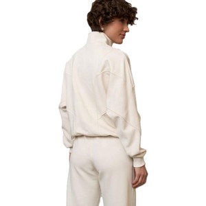 Chándal de algodón color crema para mujer, cuello alto, cierre de cremallera, corte holgado, informal, color liso, con bolsillos laterales, para primavera - Product Image 2