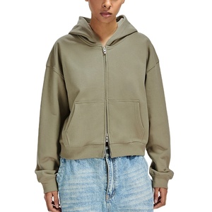 2025 Sudadera con capucha de algodón de alta calidad para mujer lavada con ácido personalizada Casual doble recortada con cremallera estilo de invierno con cuello con capucha - Product Image 2