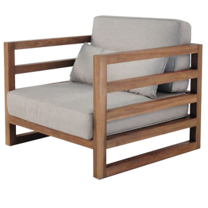 Hilpi Handicrafts teak <b>wood</b> single <b>sofa</b> features a slatted <b>wood</b> <b>frame</b> with a modern style and brightly colored cushions - Product Image 1