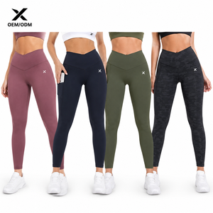 X Sports City Women's High Waist Full Length Gym & Workout <b>Leggings</b> Solid Color <b>Seamless</b> Four-Way Stretch Pants With Pockets OEM - Product Image 1