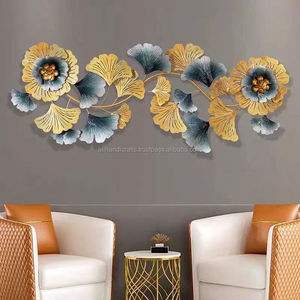 Grande Décoration Murale Circulaire Horizontale en Métal, Disque Côtelé Teal Blanc Doré, Sculpture Murale Circulaire pour Salon - Product Image 2