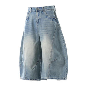 High Quality Vintage Relaxed Fit Scimitar Blue <b>Jeans</b> <b>Men</b> Wide Leg Pants Mid Waist Distressed Colored Dark Canvas Autumn Casual - Product Image 2