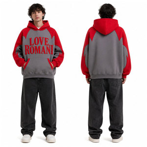 เสื้อสเวตเตอร์มีฮู้ดลาย Love Romance แบบ Unisex ทรงโอเวอร์ไซส์ แขนเสื้อแบบแร็กแลน พิมพ์ลายพัฟ สีเทาแดง สวมใส่สบายๆ สำหรับฤดูใบไม้ร่วง - Product Image 2