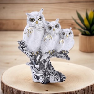 Ensemble de 3 figurines d'hiboux en céramique artisanales Aqdus Saleem, style rustique, écologiques, blanchis à la chaux, décoration d'intérieur, Moradabad - Product Image 2