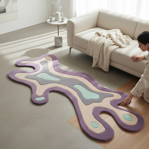 Tapis moderne en laine tuftée à la main, motif abstrait bio, forme fluide inspirée de l'octopus, contour multicolore sculpté, topographique - Product Image 1