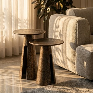 Mesas de Centro Redondas Metálicas Contemporáneas con Acabado Antiguo, Muebles de Sala de Estar, Diseño Decorativo de Base - Product Image 4