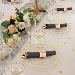 Set di posate in plastica color oro rosa pre-rollate, 50 pezzi, kit monouso per feste, 50 forchette, 50 cucchiai, 50 coltelli, tovaglioli inclusi - Product Image 6