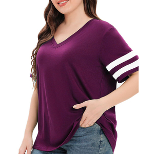 Camisetas de Verano para Mujer, Cuello en V, Holgadas, de Algodón, con Rayas, Dobladillo Redondo, Lisas, Casuales, con tu Propio Logotipo - Product Image 4