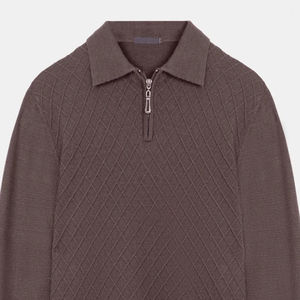Suéter de Cuello Polo con Cremallera para Hombre, 100% Algodón, Color Granate y Marrón Oscuro, Ropa de Invierno Transpirable y Antiencogimiento, Venta al Por Mayor - Product Image 2
