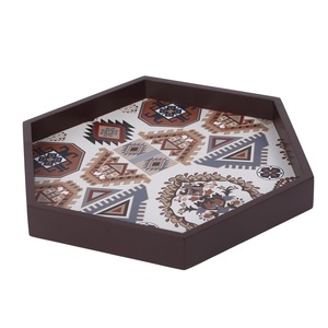 Bandeja de Servir de Madera con Forma Hexagonal, Plato Decorativo con Estampado Geométrico Tribal de Alta Calidad para Pedidos al por Mayor - Product Image 2