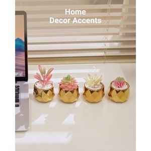 Pink Golden <b>Ceramic</b> <b>Pots</b> Small Artificial Succulents Plants Home Decor Indoor Christmas Fake Succulents Indoor Greenery - Product Image 5