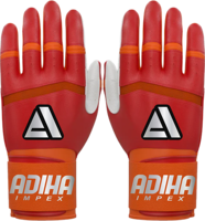 Guantes de Bateo de Béisbol de Cuero Adiha Impex Rojos/Blancos con Cierre de Gancho y Bucle Unisex para Adultos, Colores y Tallas Personalizables, Duraderos