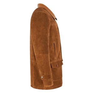 Custom 100% Genuine Tan Cow <b>Suede</b> Leather <b>Men's</b> Field <b>Jacket</b> Safari Utility Coat Winter Casual Manufacturer Wholesale Supplier - Product Image 2