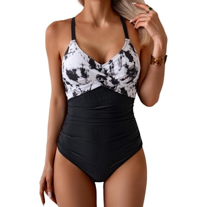 Custom Logo Women's Monokini Swimsuit <b>Tummy</b> <b>Control</b> Ruched One Piece Swimwear Beach Bathing Suit USA - Product Image 1