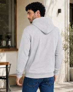Sudadera con Capucha para Hombre, Color Gris Claro, Corte Regular, Color Sólido, Informal, con Bolsillo Delantero, Tejido de Punto, para Otoño - Product Image 3