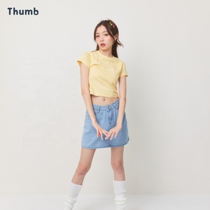 Haut court avec impression personnalisée vêtements pour femmes vêtements pour dames t-shirt grande taille col rond doux uni ou brodé short décontracté en spandex - Product Image 6