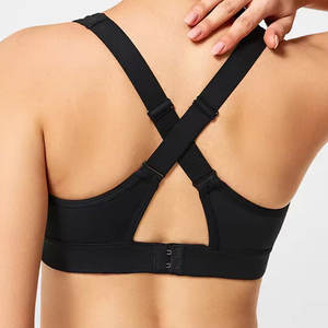 Sujetador deportivo de primera calidad estilo racerback sin costuras, de soporte medio, de una pieza, color rojo tartán para mujer - Product Image 5