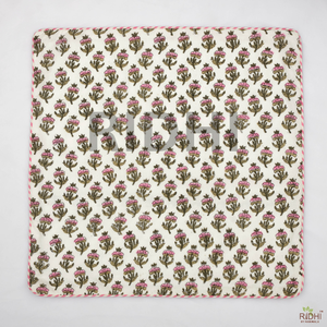 Funda de Cojín Bohemia 100% Algodón con Estampado Floral en Bloques Rosa y Blanco, con Ribete, Lavable y Extraíble para Sofá Cama - Product Image 6