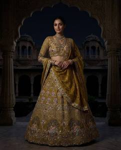 InCotton.M Lehenga Dorado de 4 Metros con Volantes y Capas de Lona de Georgette Sintética, Glamour para Fiestas - Calidad Excepcional - Product Image 3