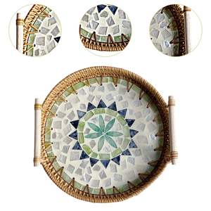 Plateau de service décoratif en rotin, tressé à la main, organisateur naturel - Product Image 3