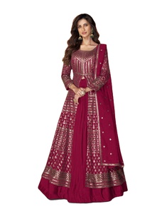 El último vestido Anarkali de diseñador de Fab Zone Faux Georgette Bordado Secuencia Trabajo Ropa india y pakistaní - Product Image 1