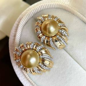 Wholesale 13-14mm Natural Gold Bead <b>Stud</b> Earrings Thick Japanese Imported 925 Sterling <b>Silver</b> in Gift Box - Product Image 2