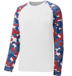 เสื้อแรชการ์ดแขนยาวสำหรับผู้ชาย สีขาวลายพรางแดงน้ำเงินที่แขน ระบายอากาศได้ดี แห้งเร็ว ผลิตจากโพลีเอสเตอร์ ป้องกันแสงแดด UPF50+ - Product Image 1