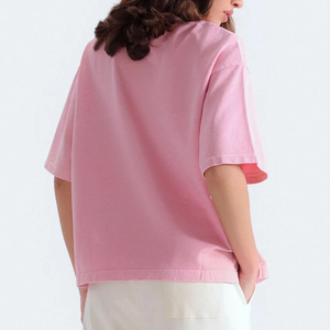 T-shirt pour femme en coton 100% rose, col rond, manches courtes, coupe classique, décontracté, avec poche, toutes saisons, séchage rapide, respirant - Product Image 2