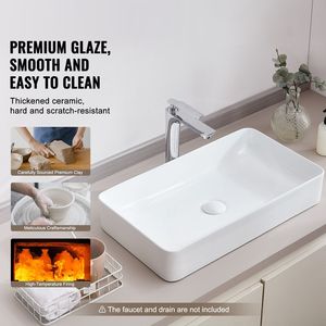 Lavabo da Bagno in Ceramica Bianca Rettangolare Stile Moderno B 61 cm x 35 cm, Standard NSF con Rubinetto a Leva - Product Image 2
