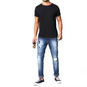 Camiseta de Manga Corta con Cuello en V para Hombre, de Algodón, de Alta Calidad, con Logotipo Personalizado, Estampado Monocromático, Estilo Urbano - Product Image 1