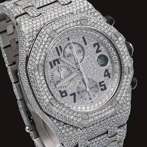 Montre-bracelet tendance en acier inoxydable entièrement sertie de moissanite taille ronde, collection premium Hip Hop, bijoux pour homme - Product Image 1