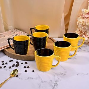 ชุดแก้วกาแฟเซรามิกเคลือบลาย TwistWave สีเหลืองและสีดำ (ชุด 2 ใบ) พร้อมช้อน - Product Image 1