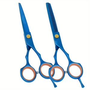 Ciseaux à effiler les cheveux en acier inoxydable bleu, lame droite, pour salon de coiffure, pour franges et coiffage - Product Image 6