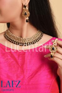 Conjunto de Joyería India Antigua Chapada en Oro con Circones y Perlas Rojas para Mujer, Collar de Gargantilla y Maang Tikka para Bodas y Fiestas Tradicionales - Product Image 6
