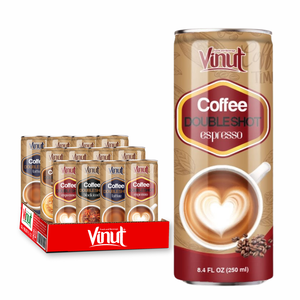 เครื่องดื่มกาแฟโรบัสต้า 250 มล. กระป๋องอะลูมิเนียม VINUT เวียดนาม บริการรับผลิตแบบ OEM ปราศจากกลูเตน ปราศจากนม ปราศจาก GMO บรรจุกล่อง/ขวด 24 กระป๋อง/ขวด - Product Image 1