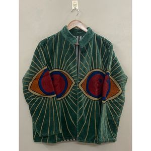 Hand Embroidered <b>Velvet</b> Jacket <b>Women</b> Mandarin Collar Full Sleeve Autumn Bohemian Eye Pattern Open Front <b>Coat</b> - Product Image 6