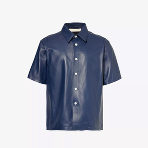 Chemise à col campiste en similicuir surdimensionnée pour homme, manches courtes, boutonnée, avec poches cargo, t-shirts pour homme - Product Image 1