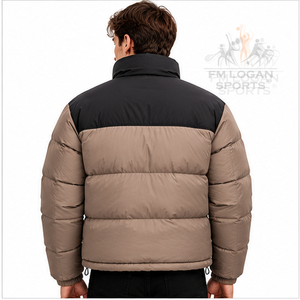 Chaqueta Acolchada de Dos Tonos Personalizada para Hombre, Chaqueta de Invierno Acolchada Gruesa, Chaqueta Acolchada con Bloques de Color Negro y Beige, Cuello Alto, Cálida - Product Image 3