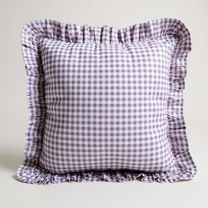 Housse de coussin carrée jaune à carreaux vichy avec bordure à volants, style classique, décoration d'intérieur, taies d'oreiller - Product Image 6