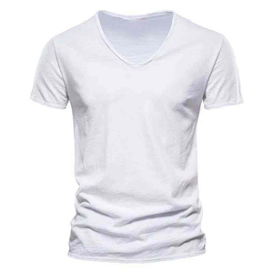 Men's <b>White</b> V-Neck T-<b>Shirt</b> Short Sleeve <b>Slim</b> <b>Fit</b> Casual Jersey Knit Solid Color Cotton <b>Shirt</b> - Product Image 2