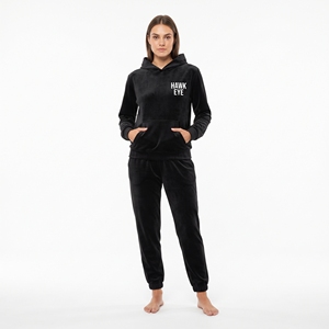 Women's Velvet Hoodie Pants Set Full Sleeve Casual Wear Winter Wear Black Color Two Piece <b>Track</b> <b>Suit</b> With Pocket - Product Image 4