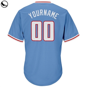Maillot de baseball bleu clair personnalisé à manches courtes, nom et numéro imprimés par transfert thermique au dos, unisexe, adulte, évacuation de l'humidité, respirant - Product Image 1